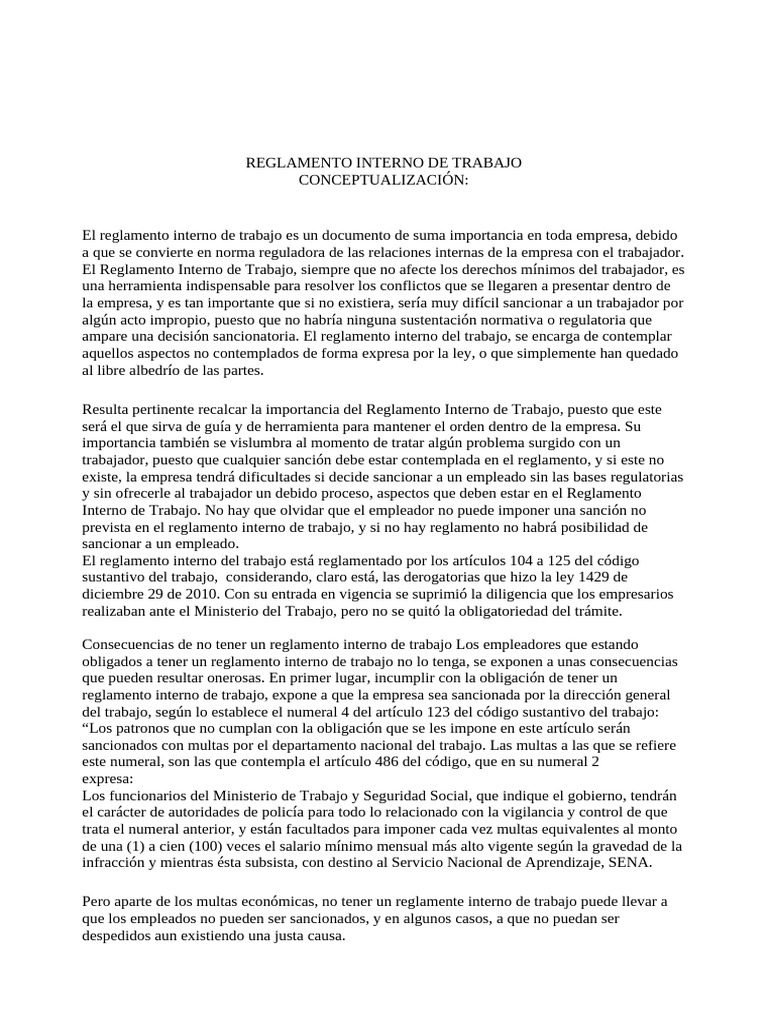Taller de Reglamento Interno de Trabajo | PDF | Derecho laboral | Multa ...