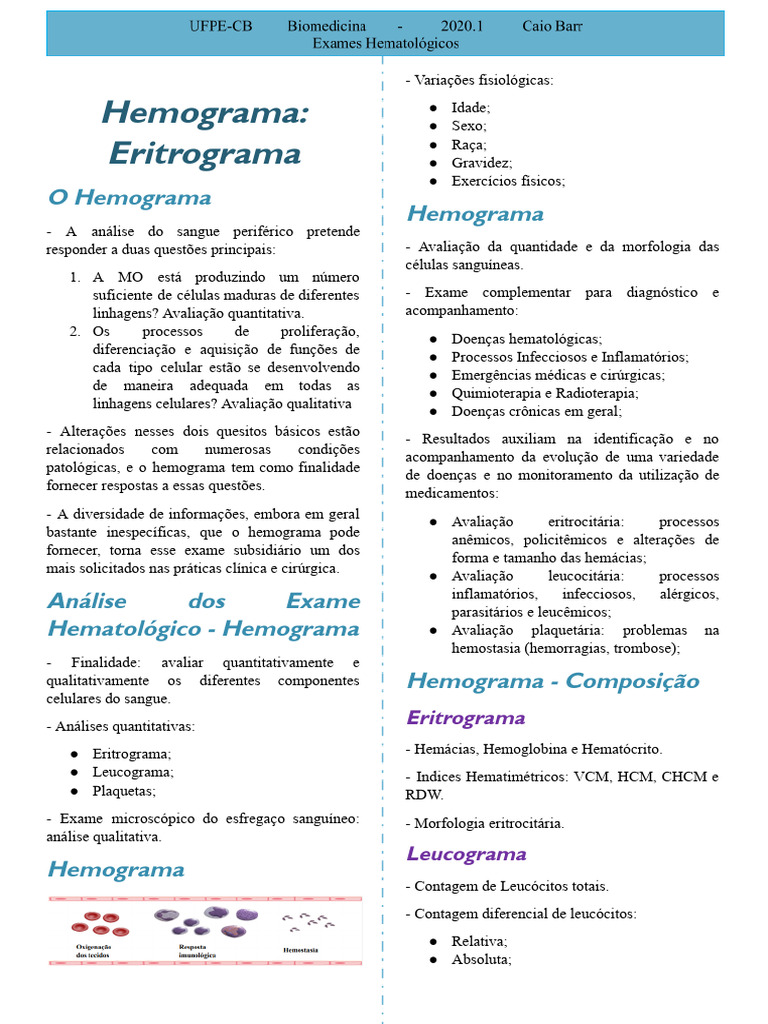 Eritropenia e Hemograma: Análise Sanguínea | PDF | Hemácia | Anemia