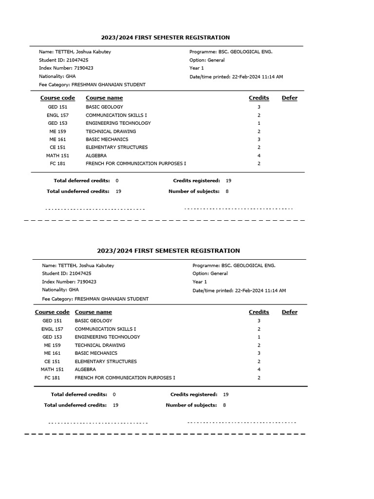 First Semester Registration Details | PDF | Science