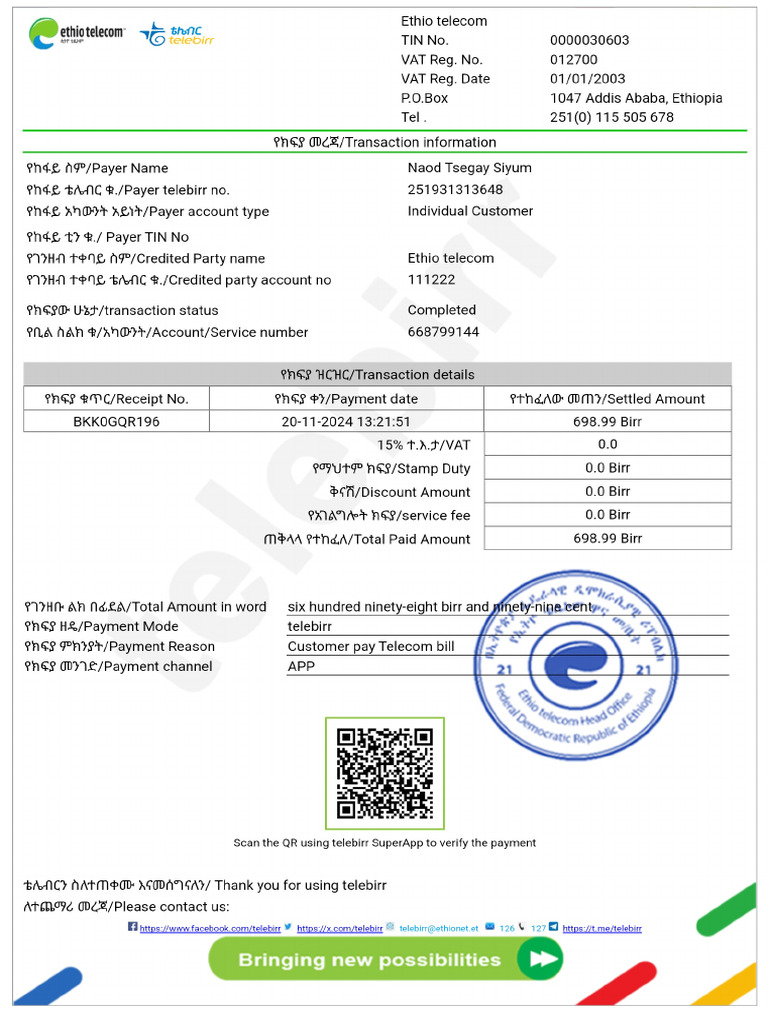 Telebirr - Customer Pay Telecom Bill | PDF