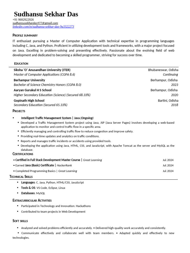 IT Enthusiast and Java Developer Profile | PDF | Java (Programming ...