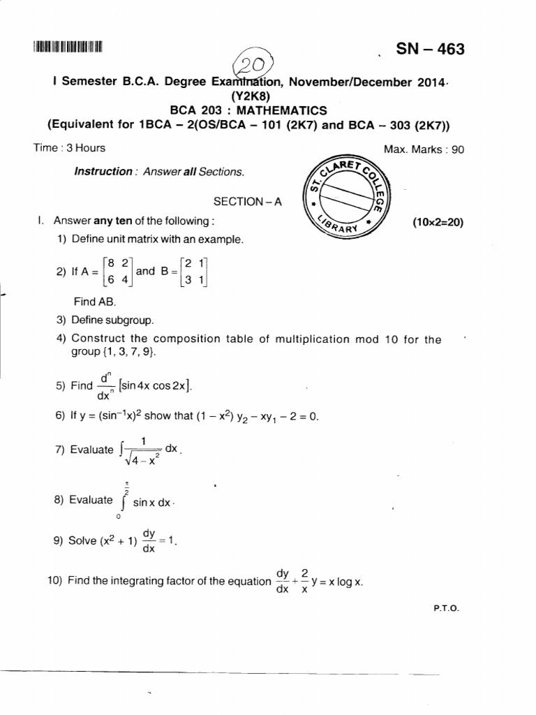 Math QST Paper Nov 2014 | PDF