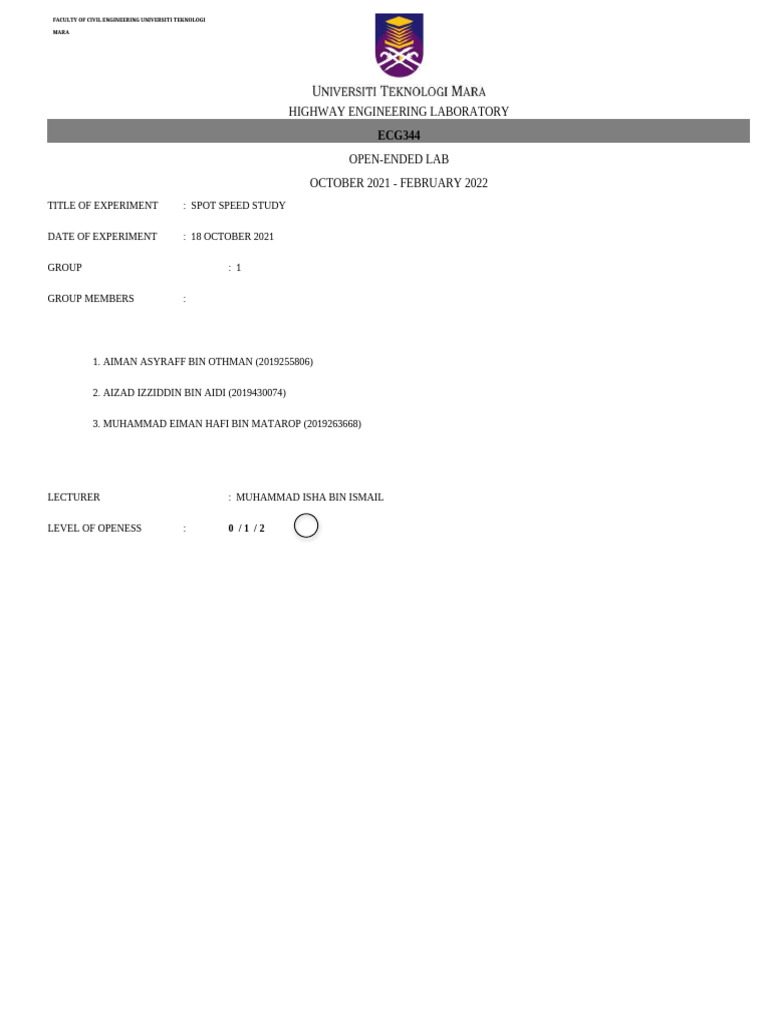 Spot Speed Study (Group 1) | PDF | Road Surface | Radar