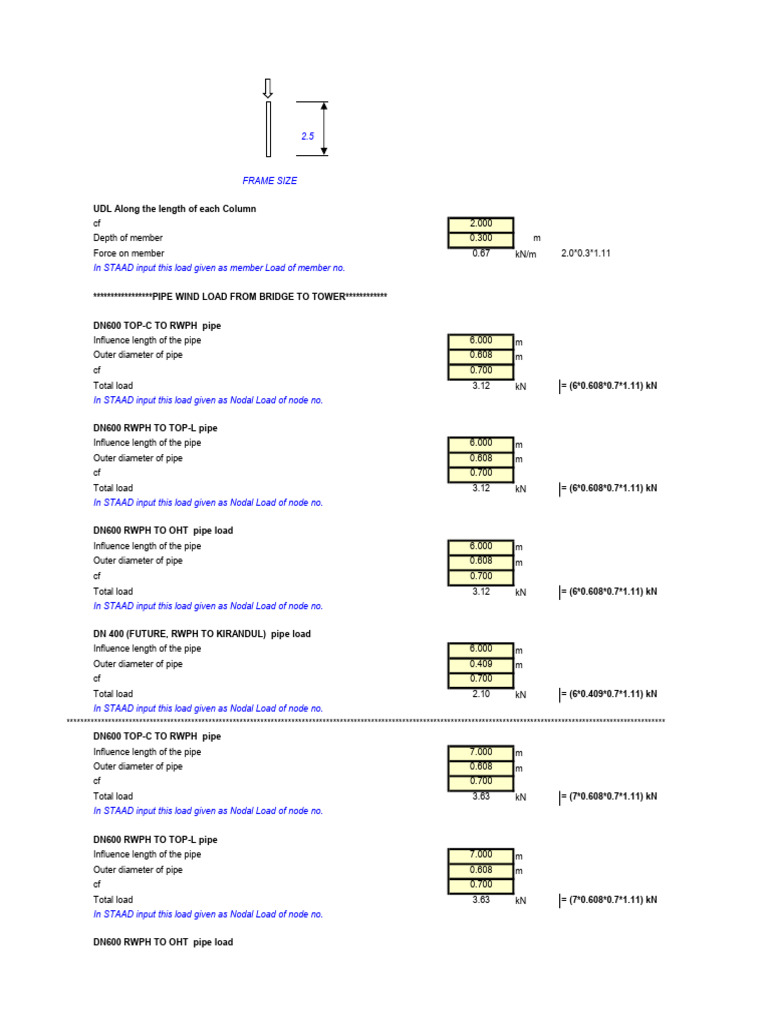 Pipe Load Calculations for STAAD Analysis | PDF | Pipe (Fluid ...
