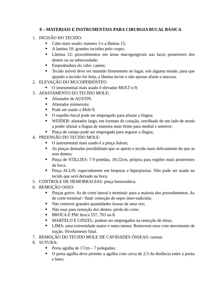 Pinça Stillies em Cirurgia Bucal | PDF | Boca | Dente humano