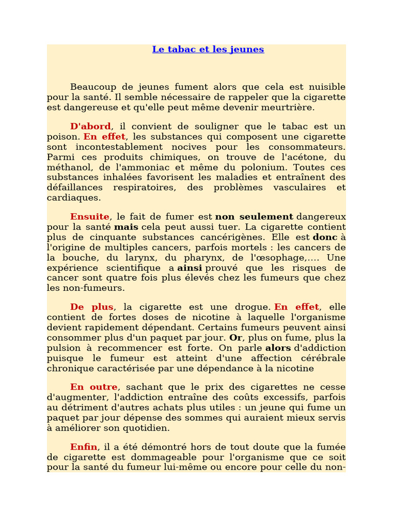 Les dangers du tabac chez les jeunes | PDF | Cigarette | Nicotine