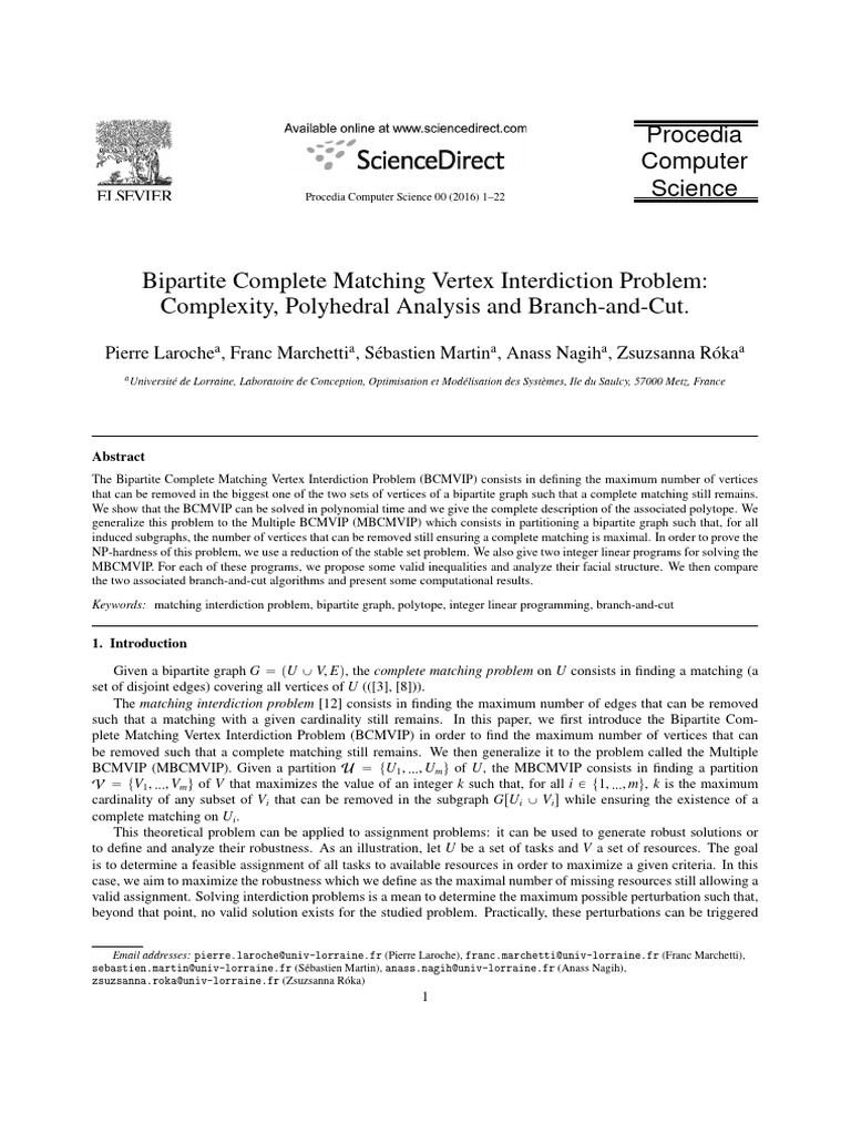 Bipartite Matching Vertex Interdiction Analysis | PDF | Linear ...