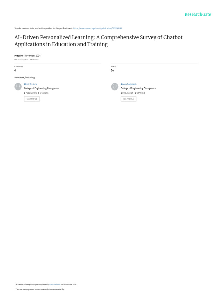 Tenth - AI Chatbots in Personalized Education | PDF | Artificial ...