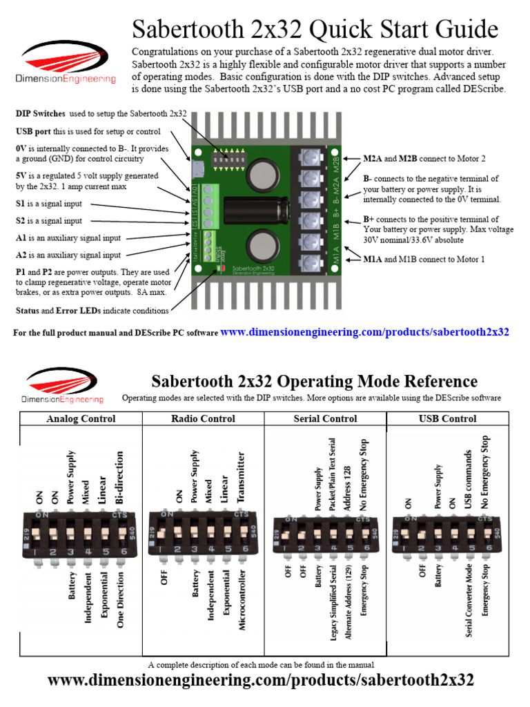 Sabertooth 2x32 Motor Driver Guide | PDF | Power Supply | Amplifier