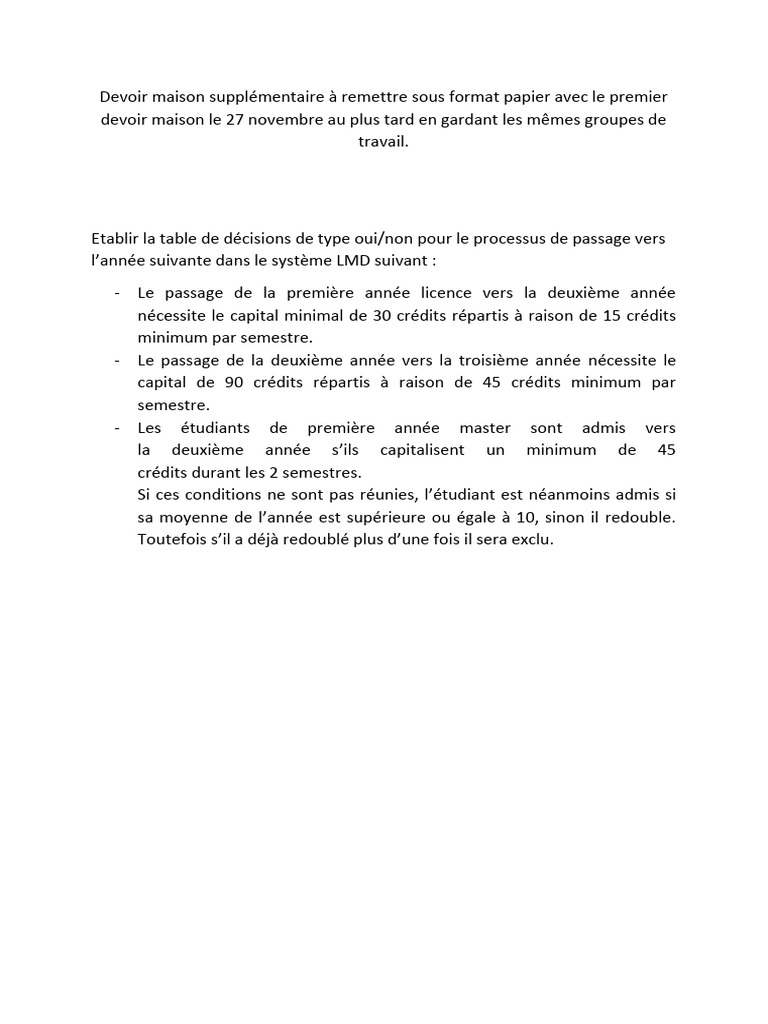 Table de décisions pour passage LMD | PDF