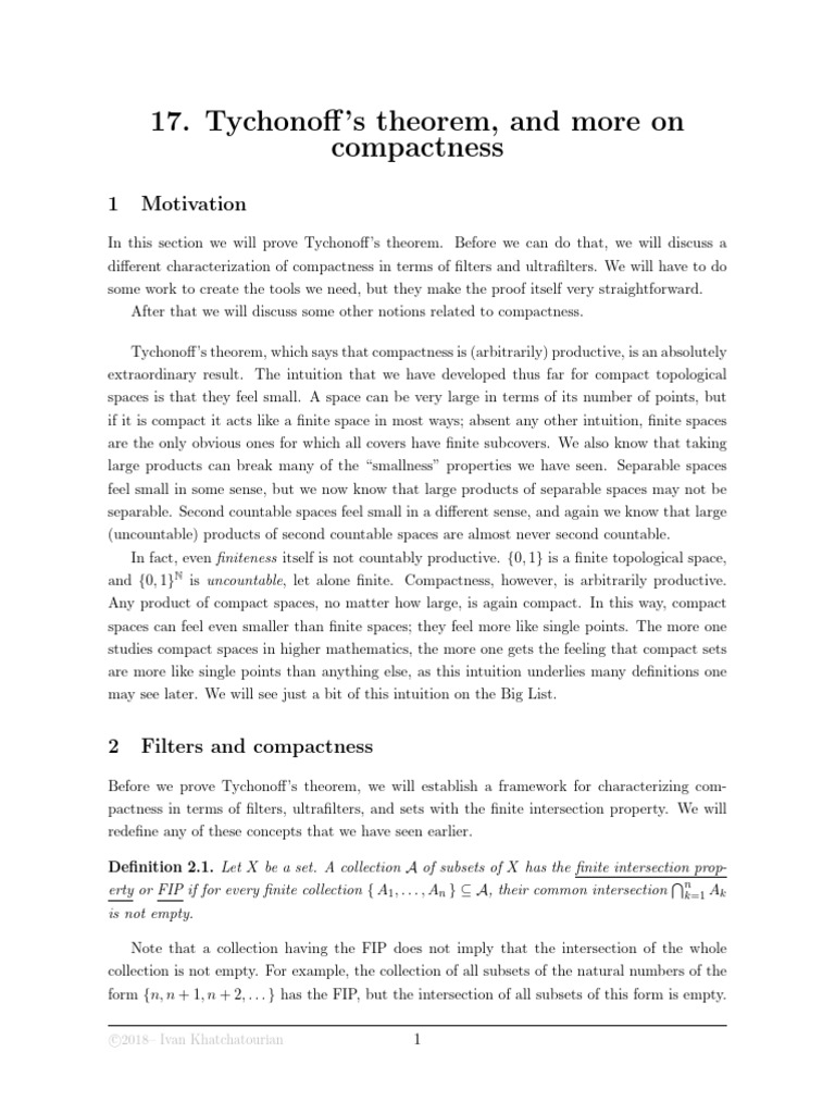 Tychonoﬀ's Theorem and Compactness Insights | PDF | Compact Space ...