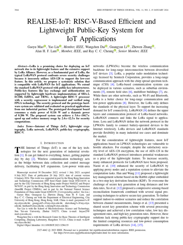 REALISE-IoT RISC-V-Based Efficient and Lightweight Public-Key System ...