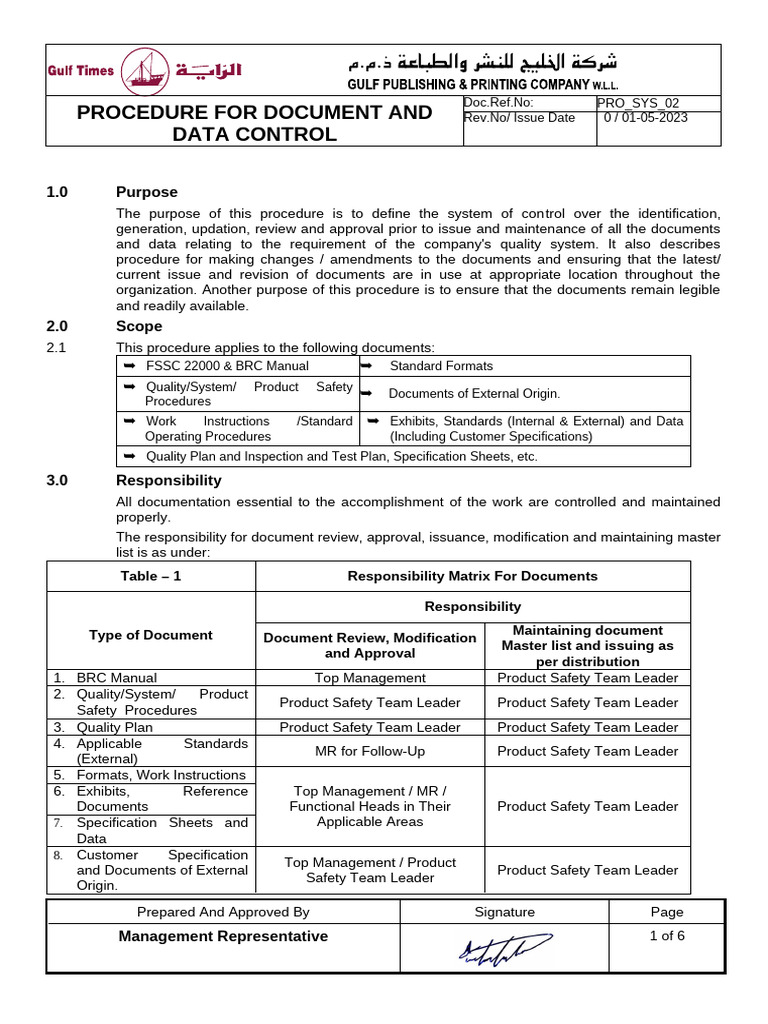 PRO SYS 02 PDF Specification Technical Standard Document