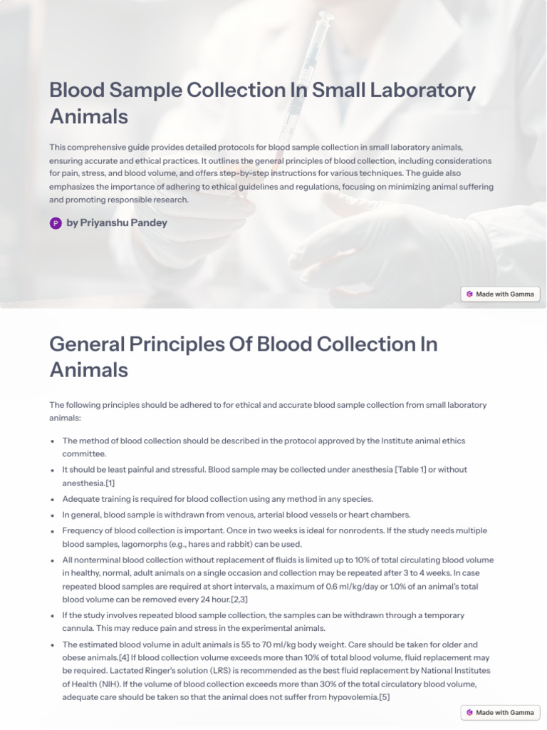 Blood Sample Collection in Small Laboratory Animals | PDF | Vein | Blood