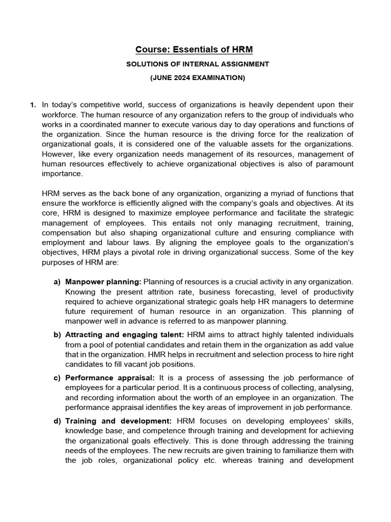 Solution Essentials of HRM Assignment June 2024 Assignment | PDF ...