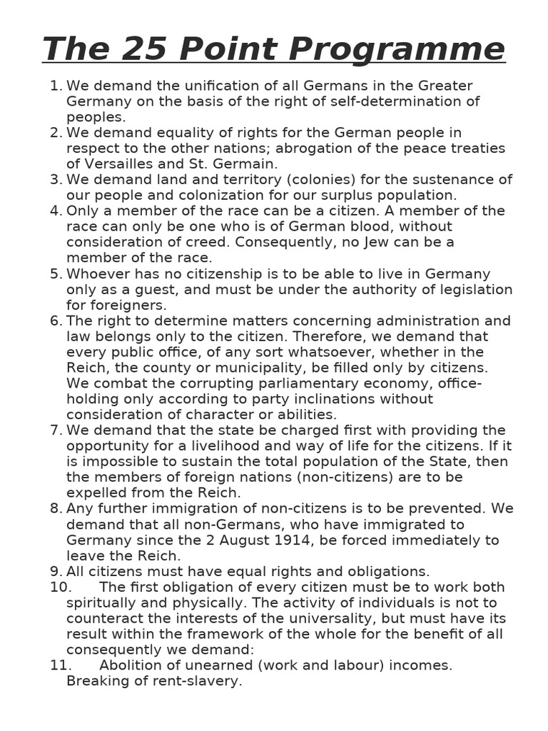 The 25 Point Programme | PDF | Citizenship | German Empire