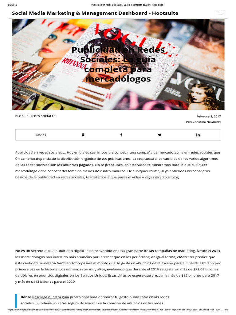 Publicidad en Redes Sociales - La Guía Completa para Mercadólogos | PDF ...