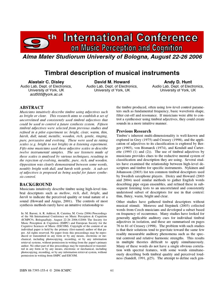 Timbral Description of Musical Instruments | PDF | Musical Instruments ...