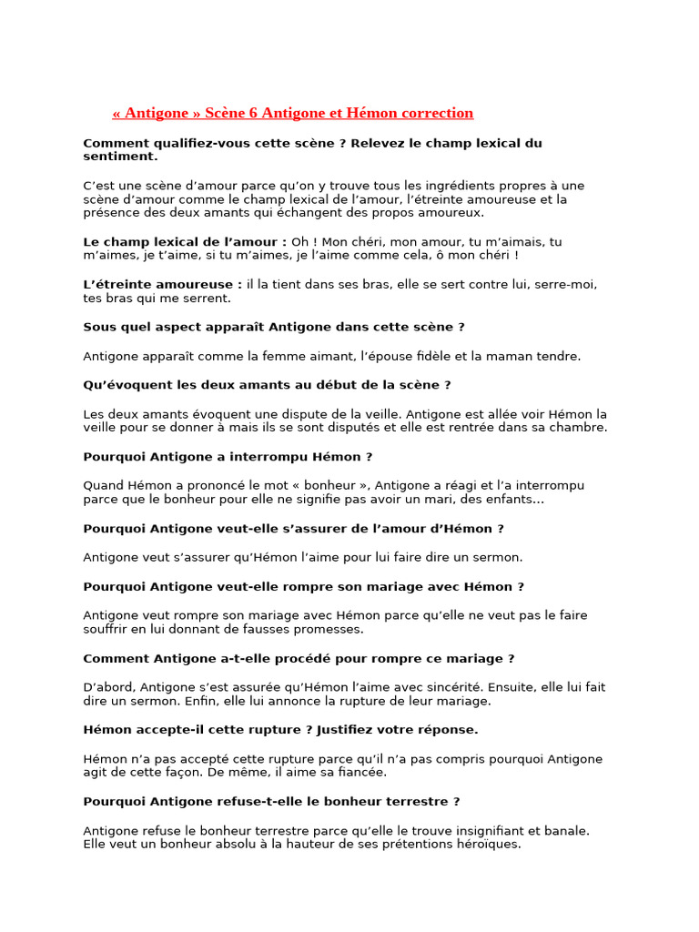 Scène 6 : Antigone et Hémon en analyse | PDF | Amour