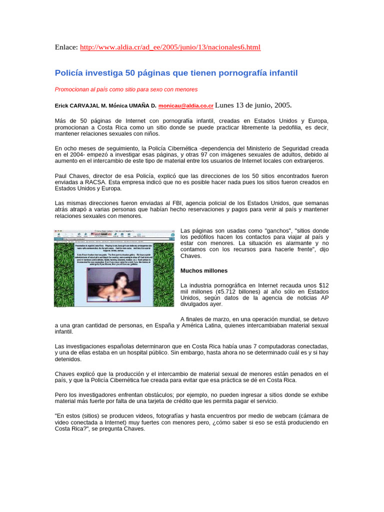 Policia Investiga 50 Paginas Que Tienen Pornografia Infantil | PDF ...