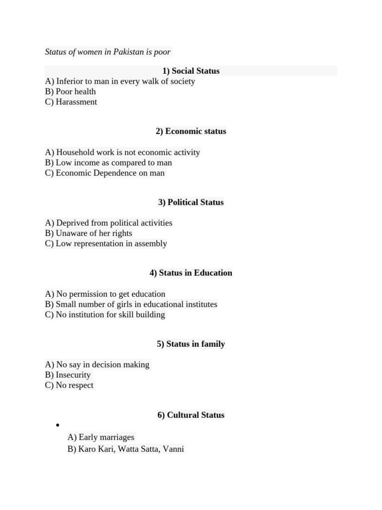Status of Women in Pakistan | PDF | Marriage