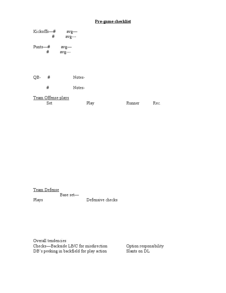 PreGame Checklist | PDF