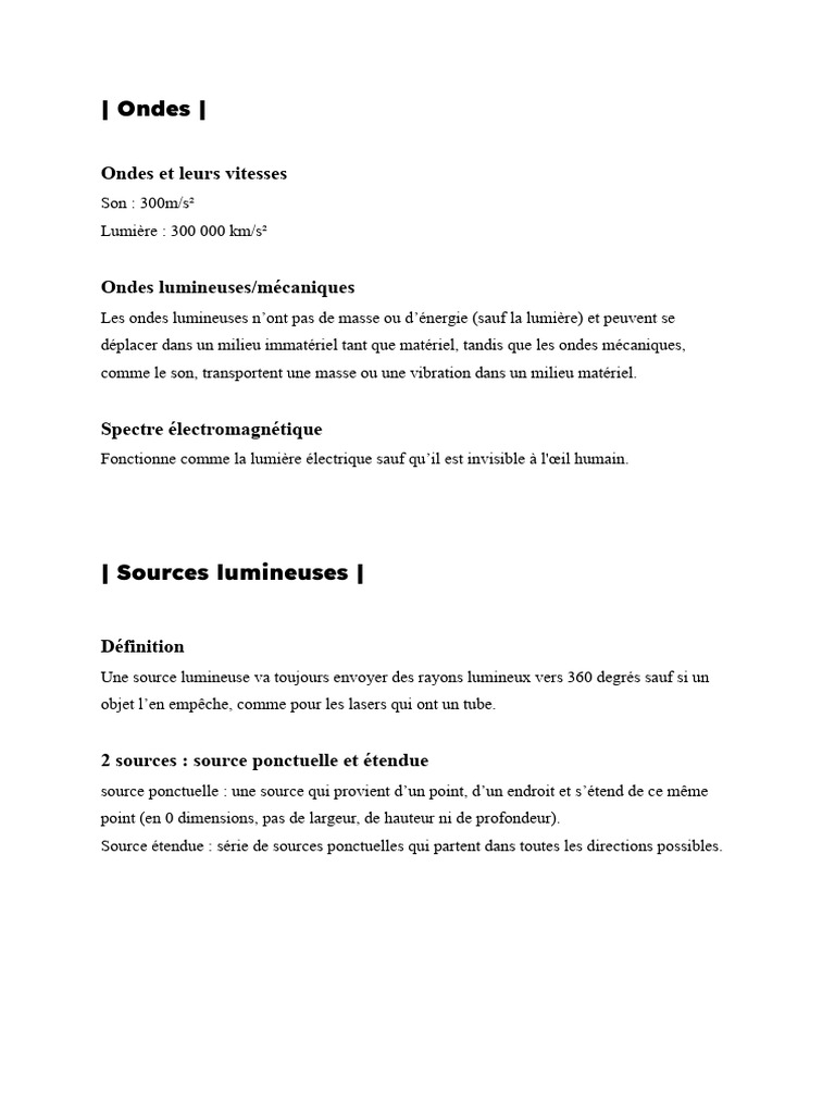 Note Physique Secondaire 5 | PDF | Lumière | Vagues