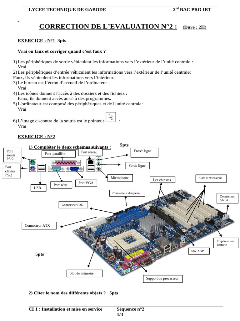 Correction évaluation 2 Bac Pro IRT | PDF | USB | Matériel de bureau