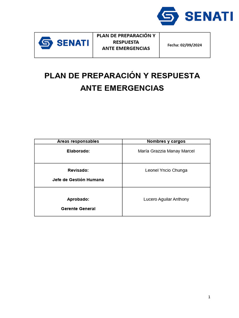 Plan de Emergencias SENATI 2024 | PDF | Seguridad y salud ocupacional ...