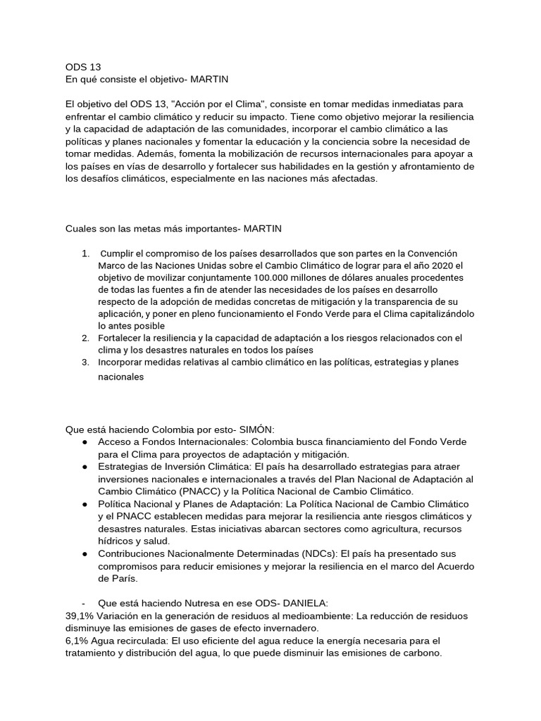 ODS 13: Acción Climática en Colombia y Nutresa | PDF | Deforestación ...