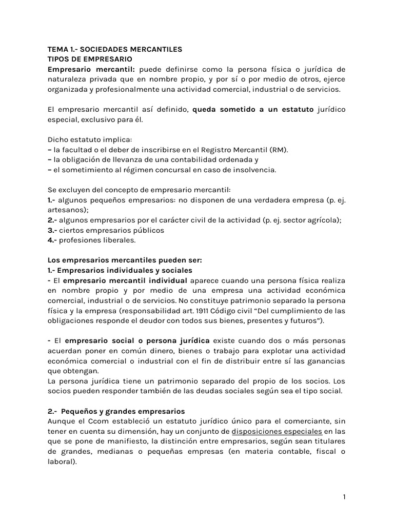 Tipos de Empresarios y Sociedades Mercantiles | PDF | Sociedad de ...