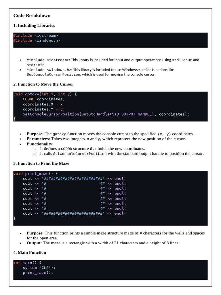 Console Maze Game Code Explained | PDF | Parameter (Computer ...