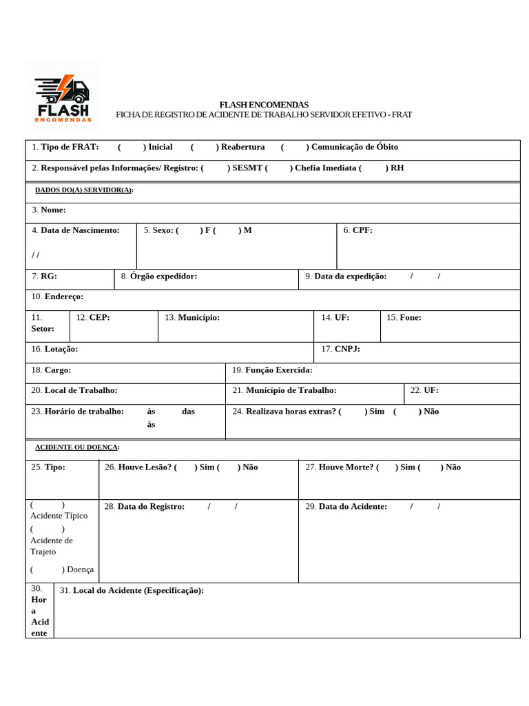 Registro de Acidente de Trabalho FRAT | PDF