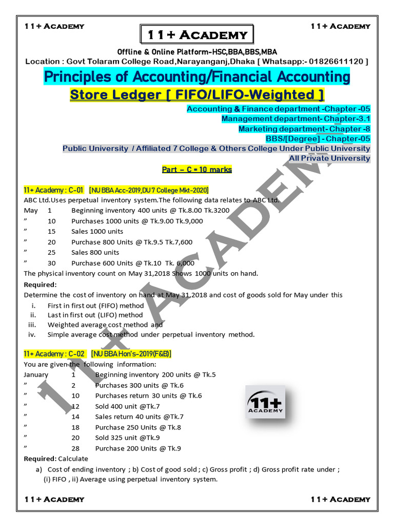 Store Ledger Fifo Lifo Pdf Cost Of Goods Sold Business