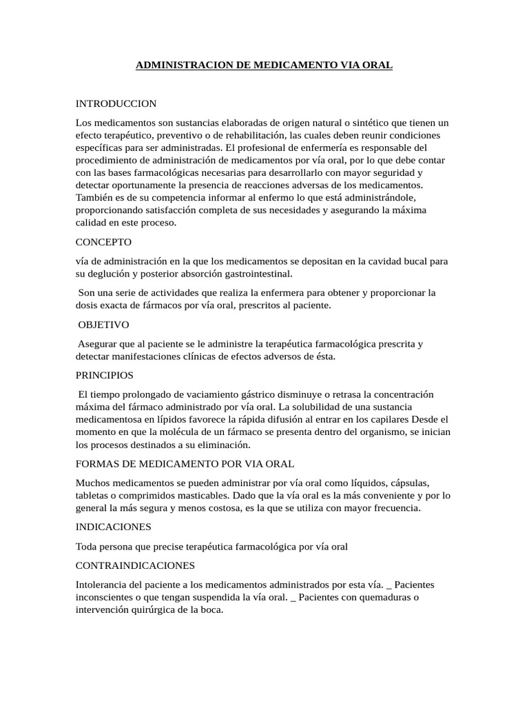 Administracion de Medicamento Via Oral | PDF | Medicamentos con receta ...
