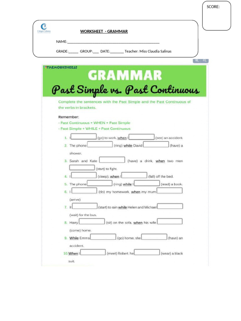 GRAMMAR Past Simple Vs Past Continuous | PDF