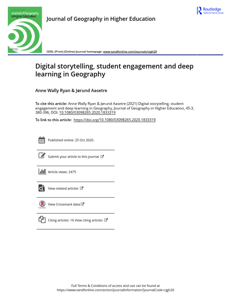 Digital Storytelling Student Engagement and Deep Learning in Geography ...