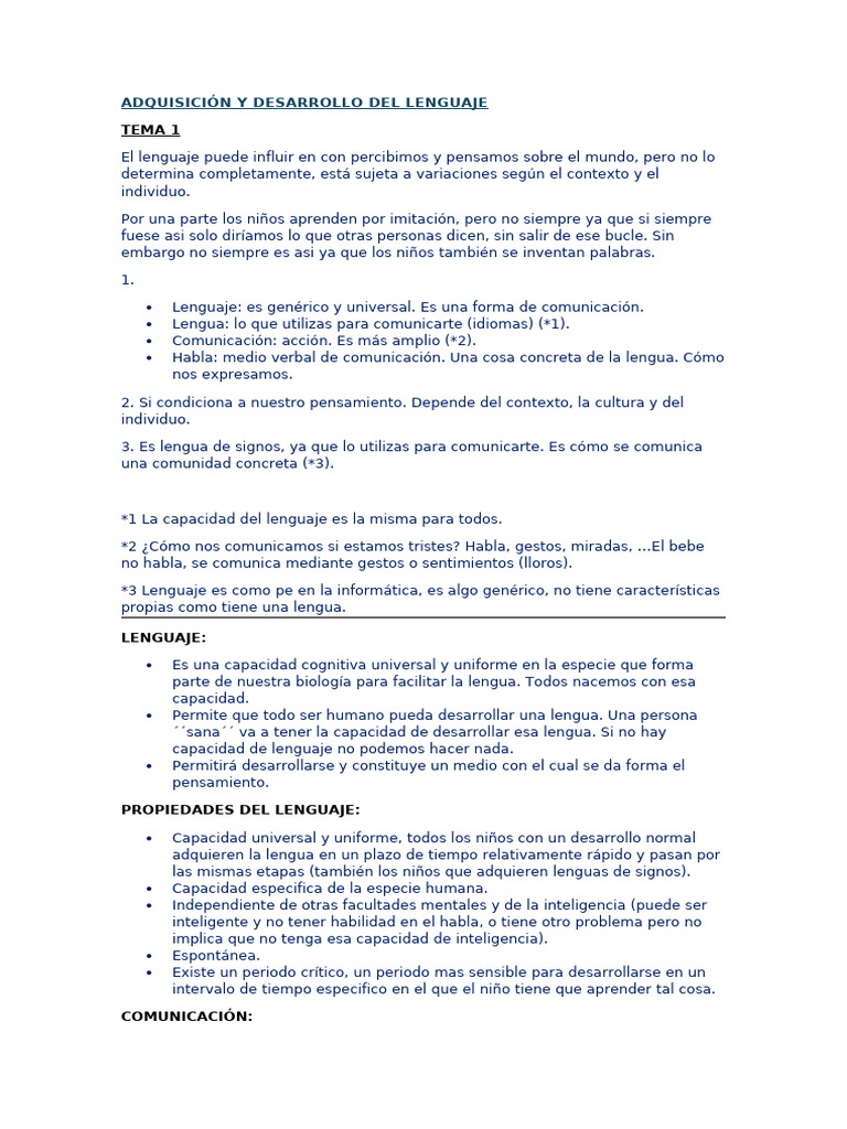 Adquisición y Desarrollo del Lenguaje | PDF | Aquisición de idioma ...