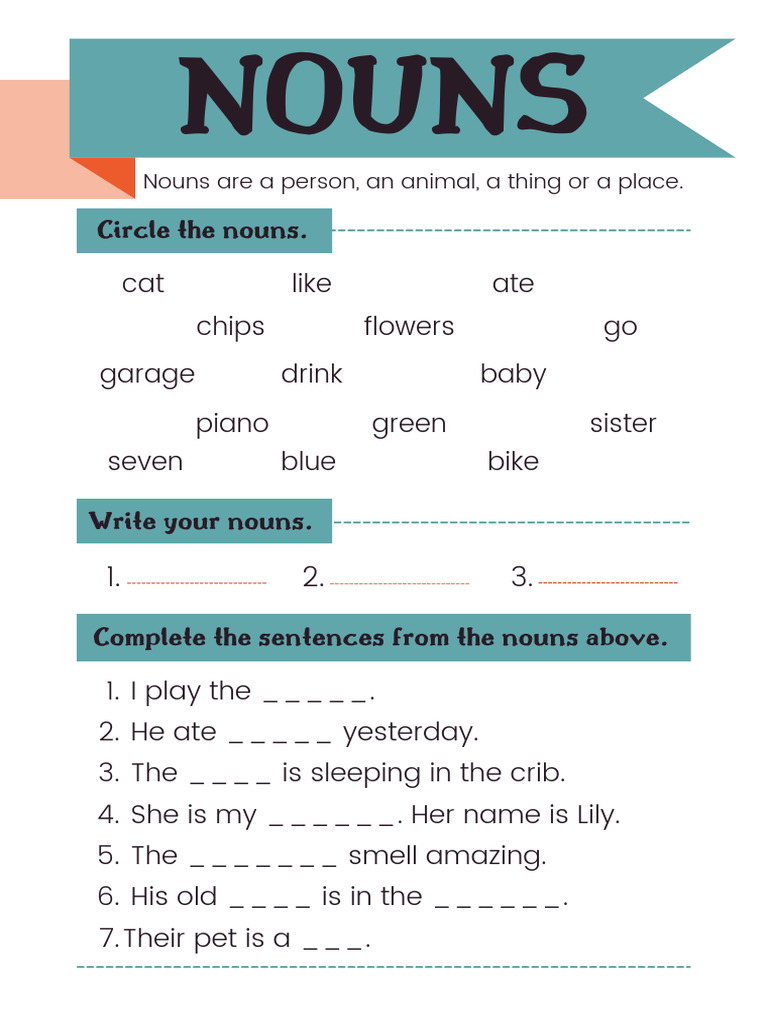 Simple Parts of Speech Nouns English Grammar Worksheet | PDF