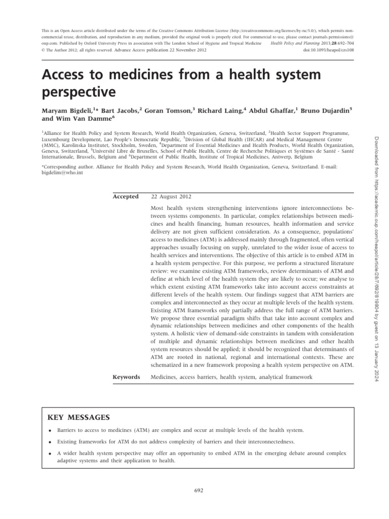 Access to Medicines in Health Systems | PDF | System | Governance