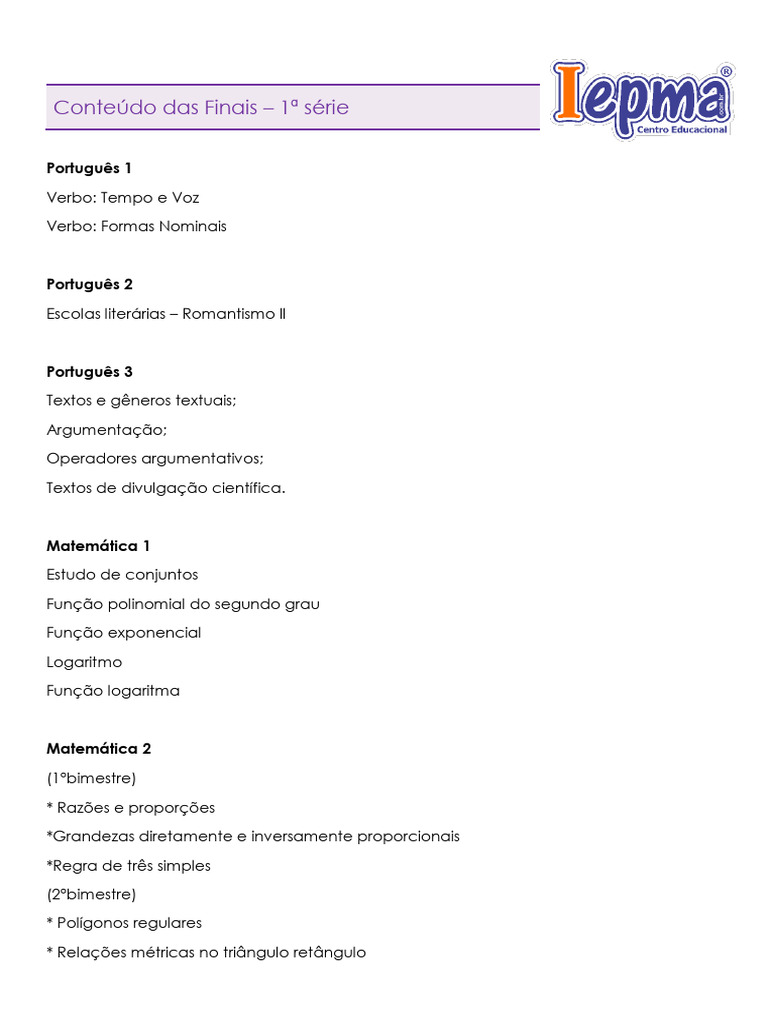 Conteúdos de Ensino: Português, Matemática e Mais | PDF | Artes ...