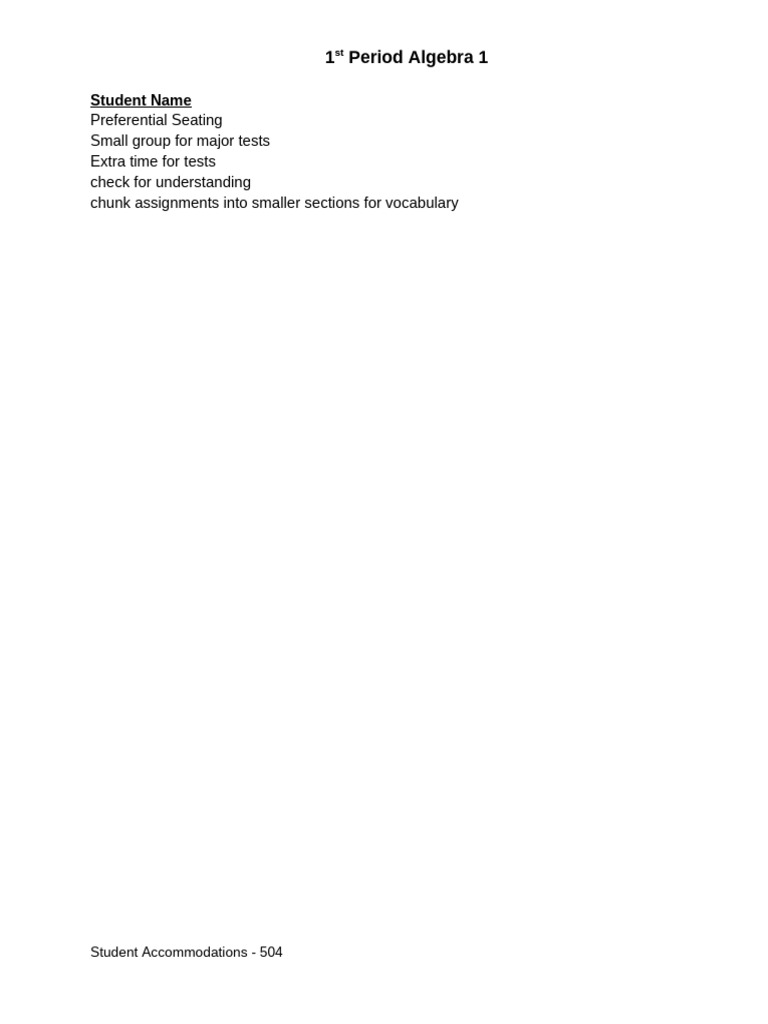 Student Accomodations Template | PDF