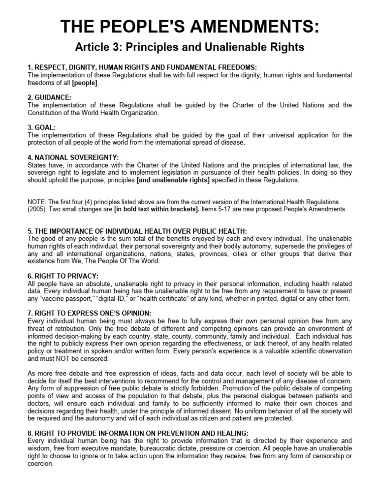 The people s amendments article 3 principles and unalienable rights