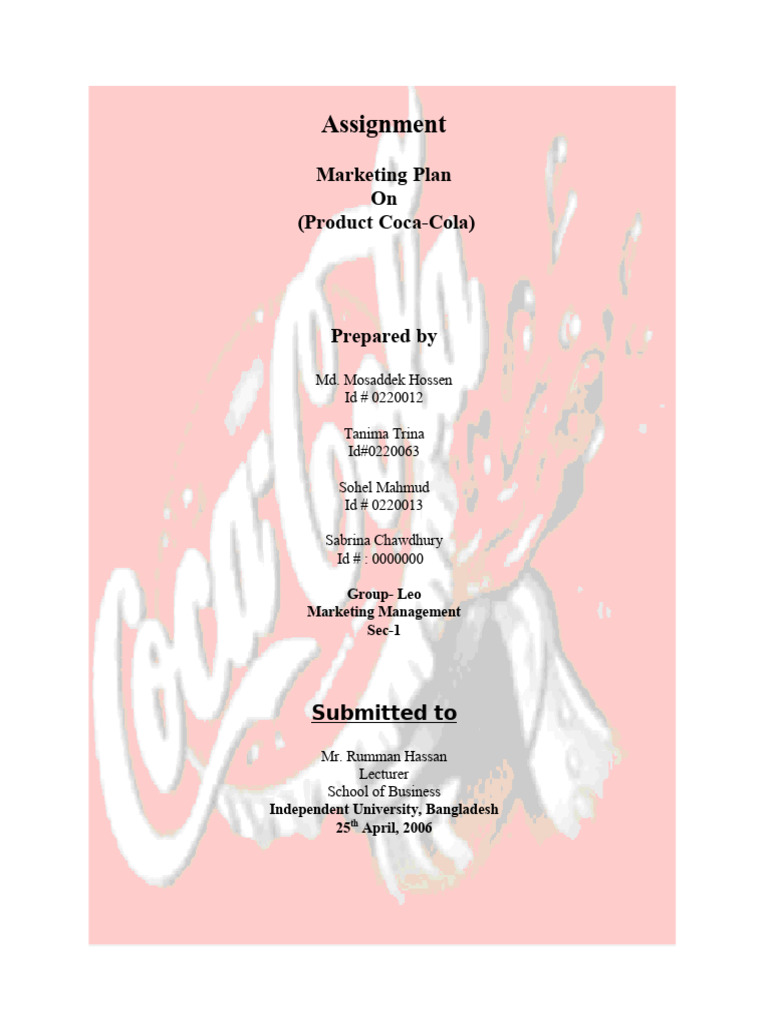 Marketing Plan of COCA COLA MKT 302 | PDF | Coca Cola | Brand