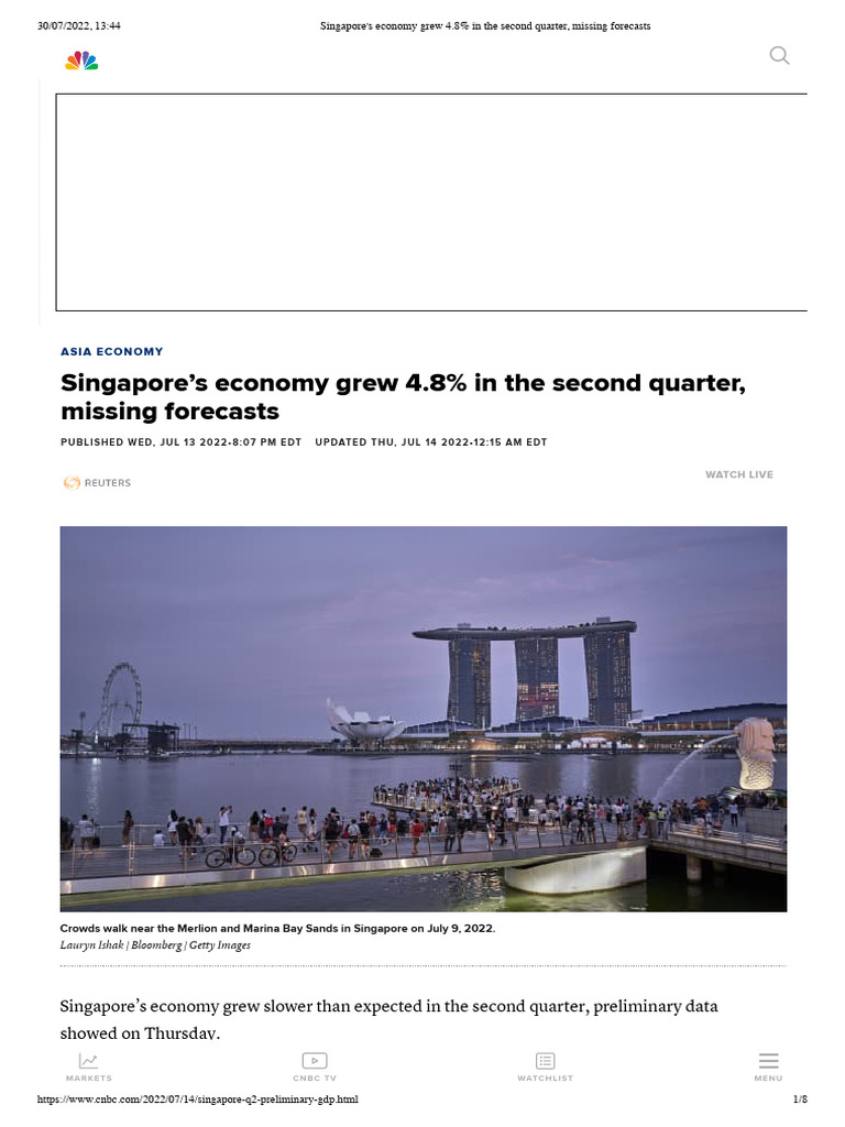 Singapore Q2 GDP Growth Misses Forecasts | PDF | Singapore | World Politics