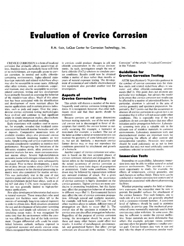 ASM Evaluation of Crevice Corrosion | PDF