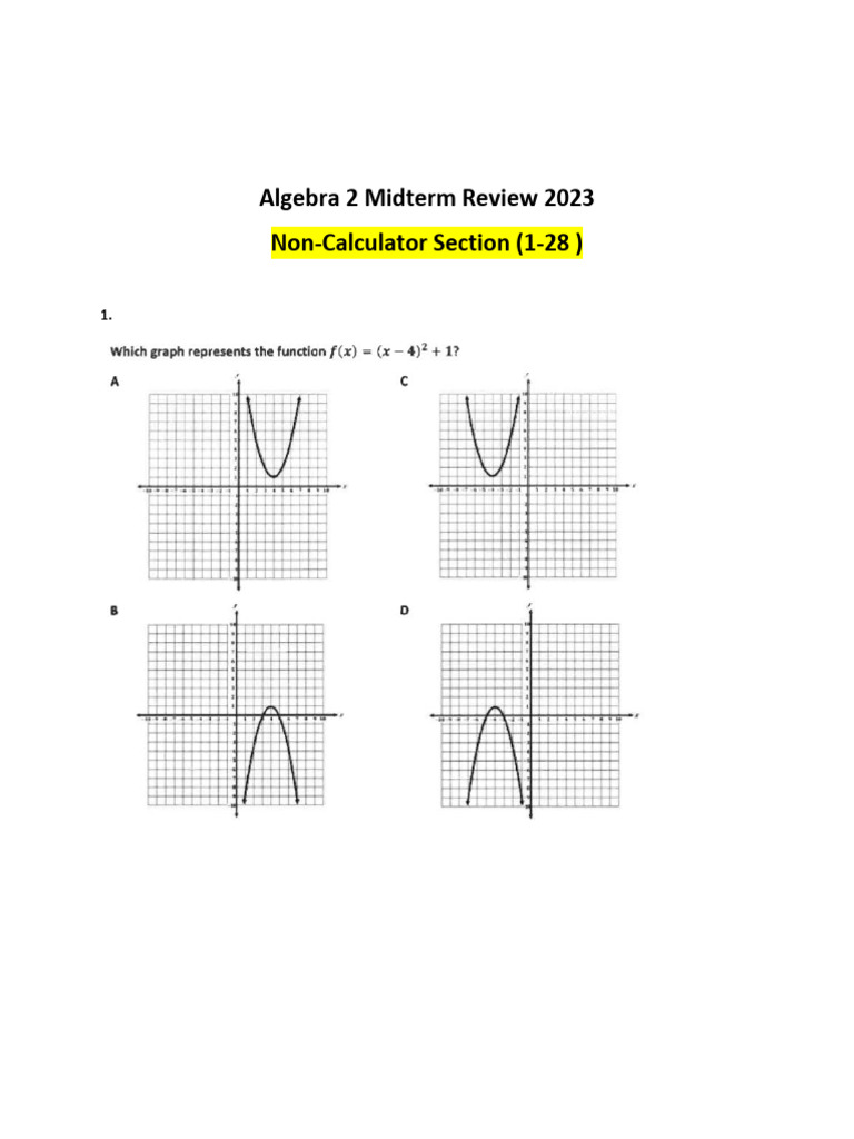 Algebra 2 Video Midterm Review Questions 2024 | PDF