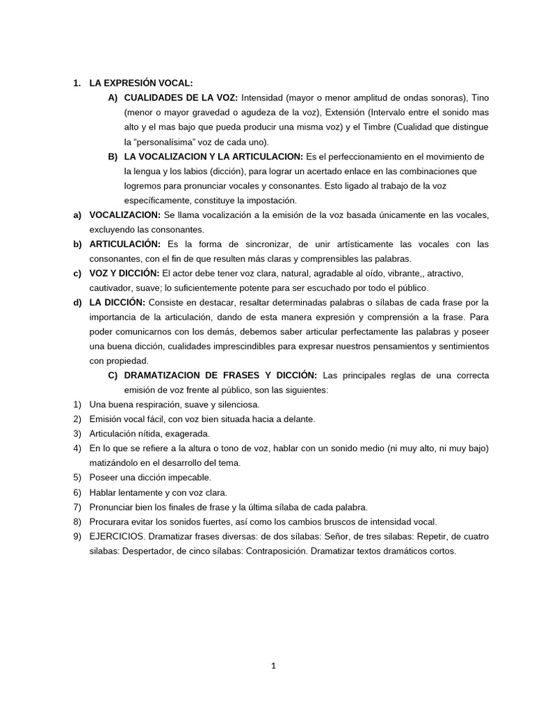 La Voz en el Teatro: Técnicas y Ejercicios | PDF | Sonido | Vocal