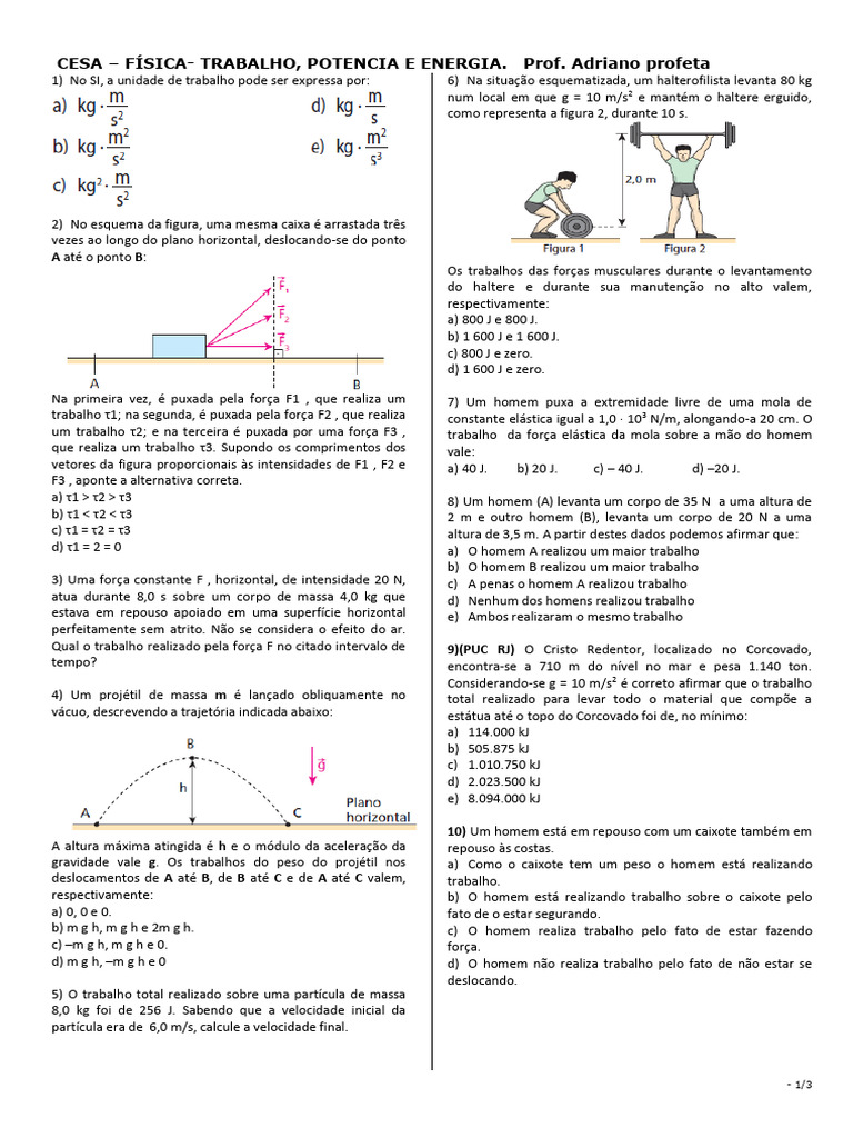 Trabalho, Potência e Energia em Física | PDF | Física | Física Aplicada ...