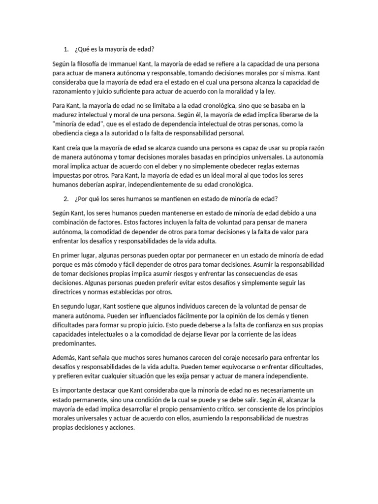 Kant: Mayoría de Edad y Razón Autónoma | PDF | Immanuel Kant | Razón